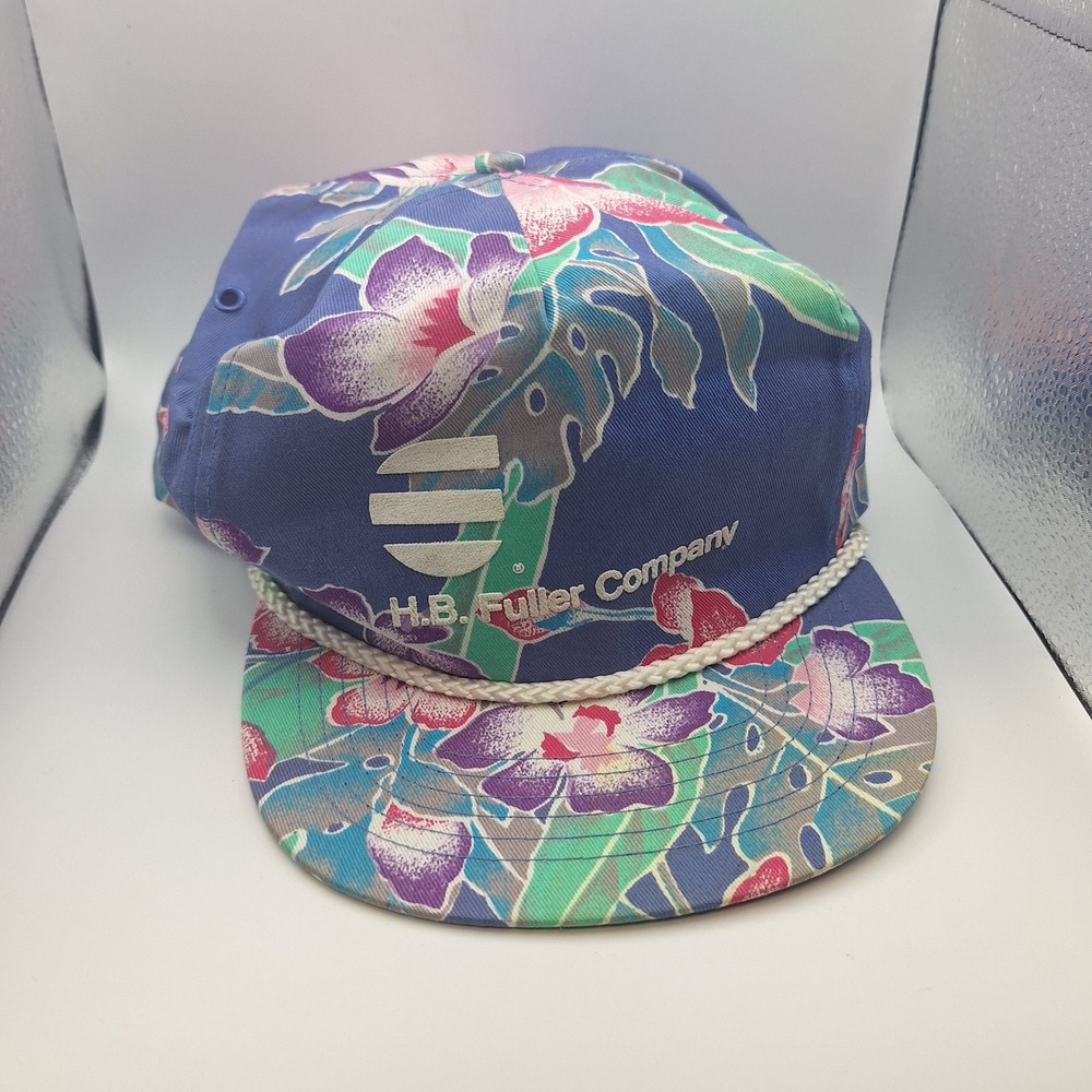 HB Fuller Company Floral Snapback Trucker Hat‎ Blue Pink Green Tropical One Size